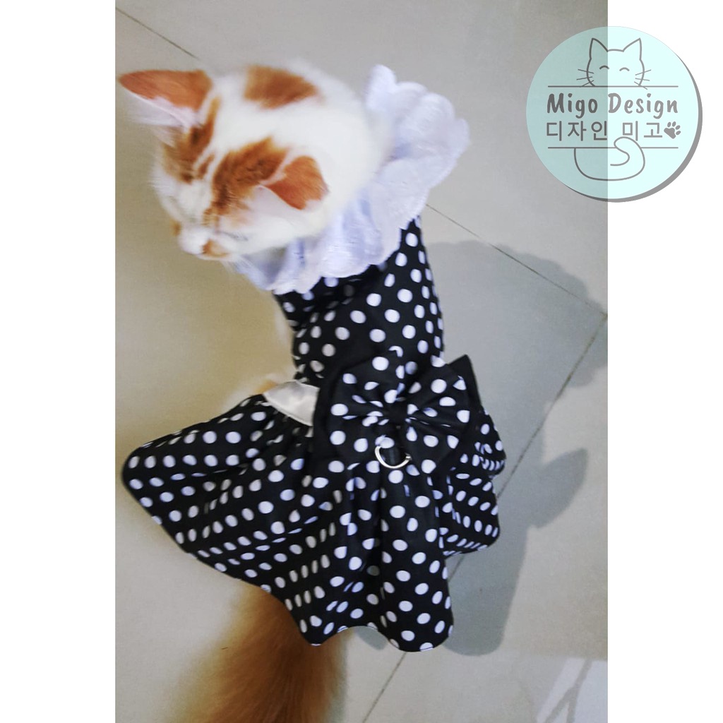 ⭐ Migo Design 10 ⭐ Baju Dress Kucing Anjing Polkadot Hitam / Pakaian AnaBul Kucing Kelinci Anjing Mo