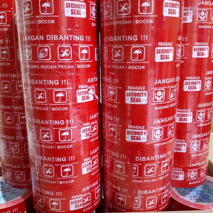 

PEREKAT-PENGIKAT- LAKBAN FRAGILE MERAH 2"(48MM × 90Y FULL) SUPER MURAH PANJANG TEBAL -PENGIKAT-