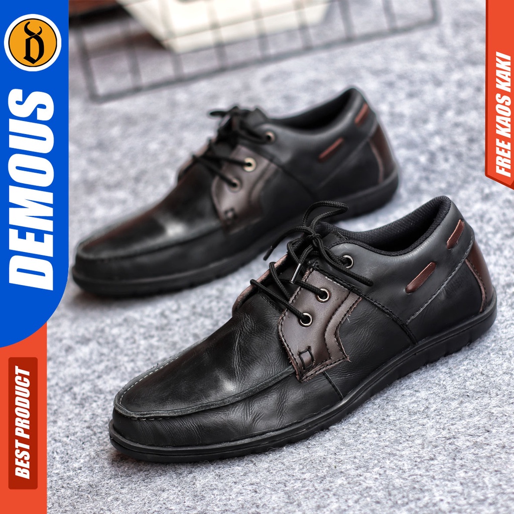 Sepatu Formal Pria Sepatu Casual Pria Kulit Asli Tali Sepatu Pantofel Kerja Kantor Kuliah Kondangan Sepatu Hitam Pria DEMOUS KRILIN