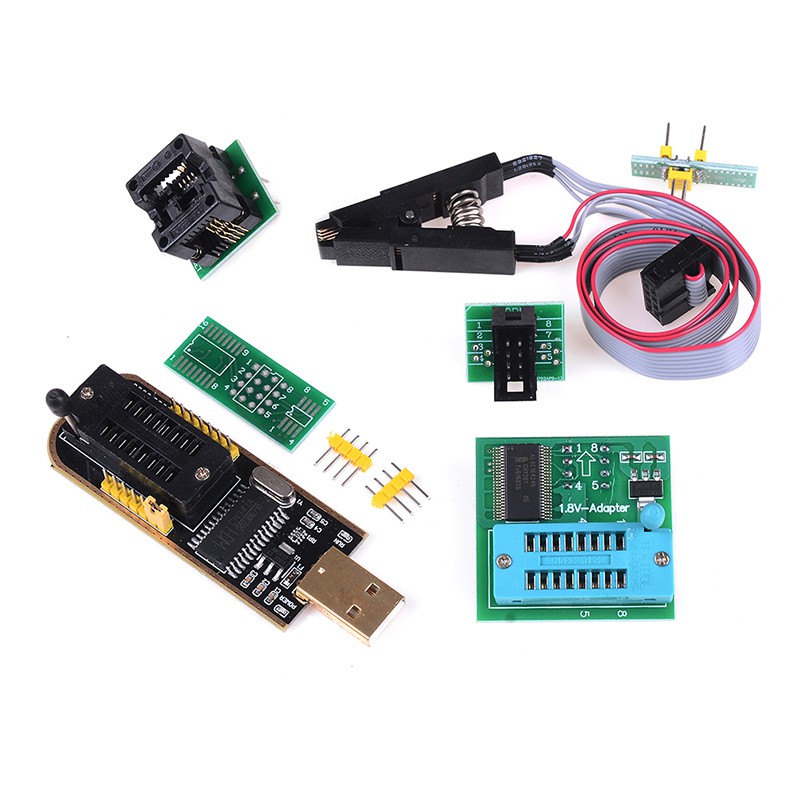 EEPROM BIOS Flasher USB Programmer CH341A + SOIC8 Clip + Adaptor 1.8V