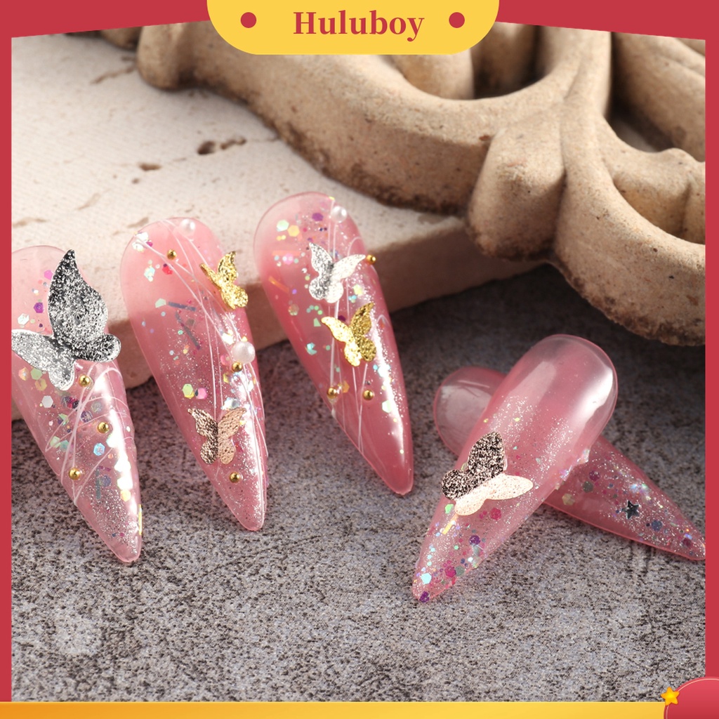 Huluboy Huluboy♡ 1 Kotak Dekorasi Nail Art 3D Bentuk Kupu-Kupu Bahan Metal Tahan Pudar Untuk Manicure