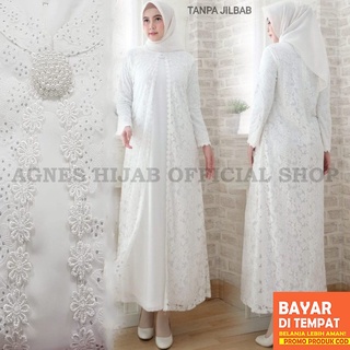 Agnes Baju Gamis Wanita FULL BRUKAT / Gamis Putih Lebaran Umroh Haji / Busana Muslim Wanita #80820