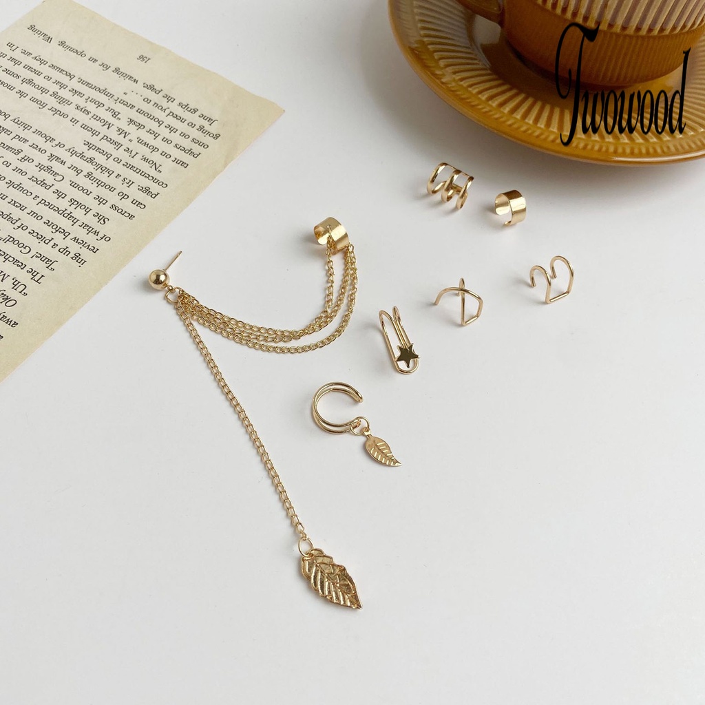 5pcs / 7Pcs / Set Anting Klip Tanpa Tindik Bahan Metal Untuk Wanita