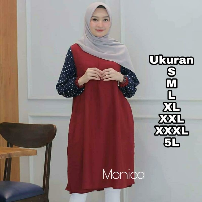 Monica Tunik Big Size Ukuran Size S M L XL 2XL 3XL 4XL XXL XXXL  XXXXL 2L 3L 4L 5L  Tunik Wanita Jumbo Big Size Baju Korea Over Size