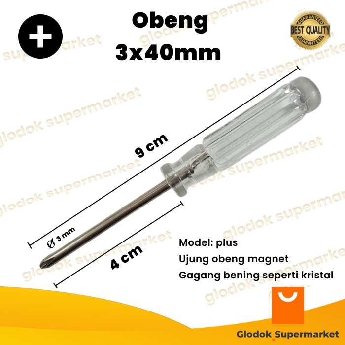 Obeng Crystal Mini Plus Kembang Slot Philips Diameter 3mm Panjang Besi 4cm Magnet