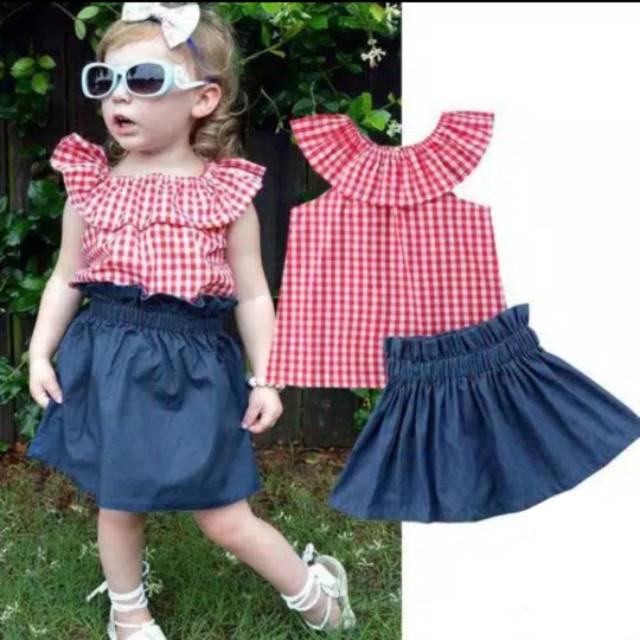 Setelan sabrina anak impor rok jeans denim Shopee Indonesia Setelan sabrina anak impor rok jeans denim Shopee Indonesia