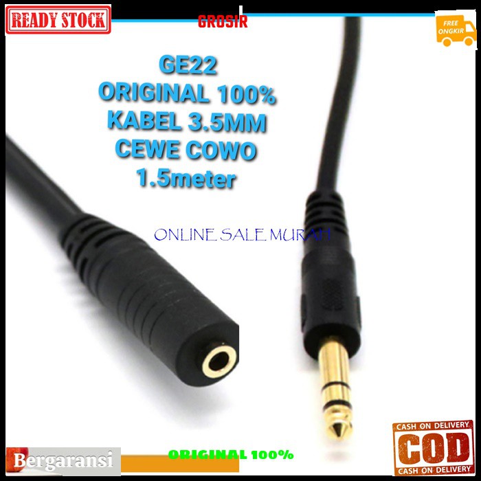 G22 Kabel Audio Extension 3.5mm 1.5meter GE22 original 100% cable sound system suara male female cewe cowo jack jek  Bisa di gunakan segala audio -Jack 3.5mm male to female -Panjang Kabel 1.5 METER -Jack &amp; Lobang Goldplate   EXTENSION 3.5MM 1.5M G22