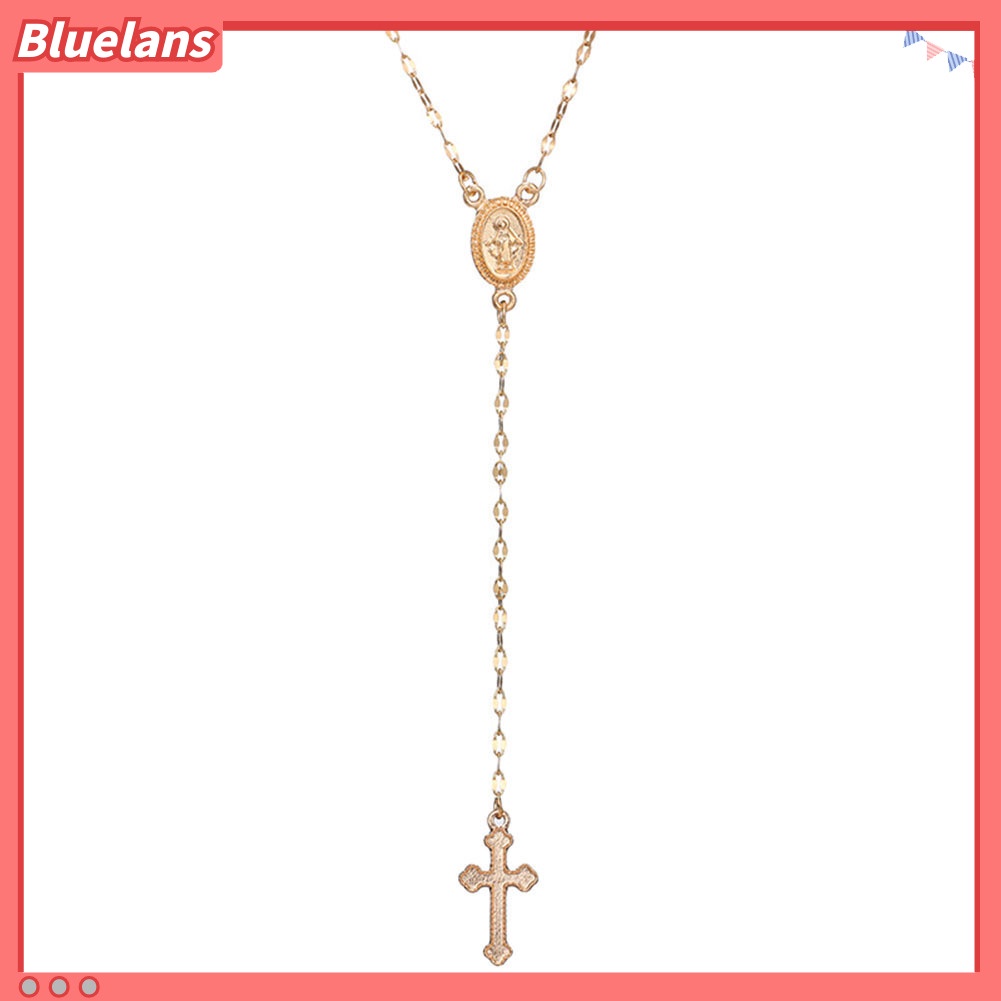 Bluelans Simple Women Cross Virgin Mary Oval Charm Lariat Y Necklace Religious Jewelry Gift