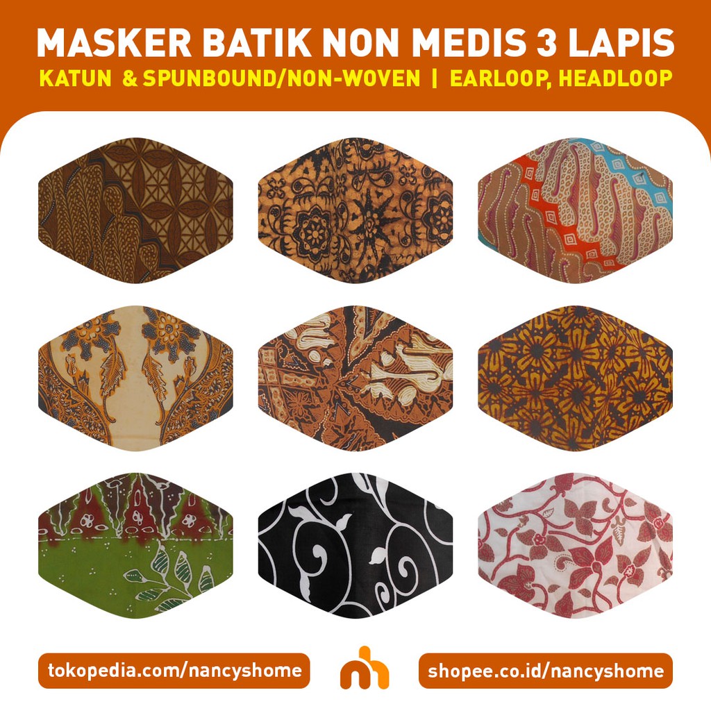 Masker kain batik 3 lapis / 3 ply | katun & non-woven