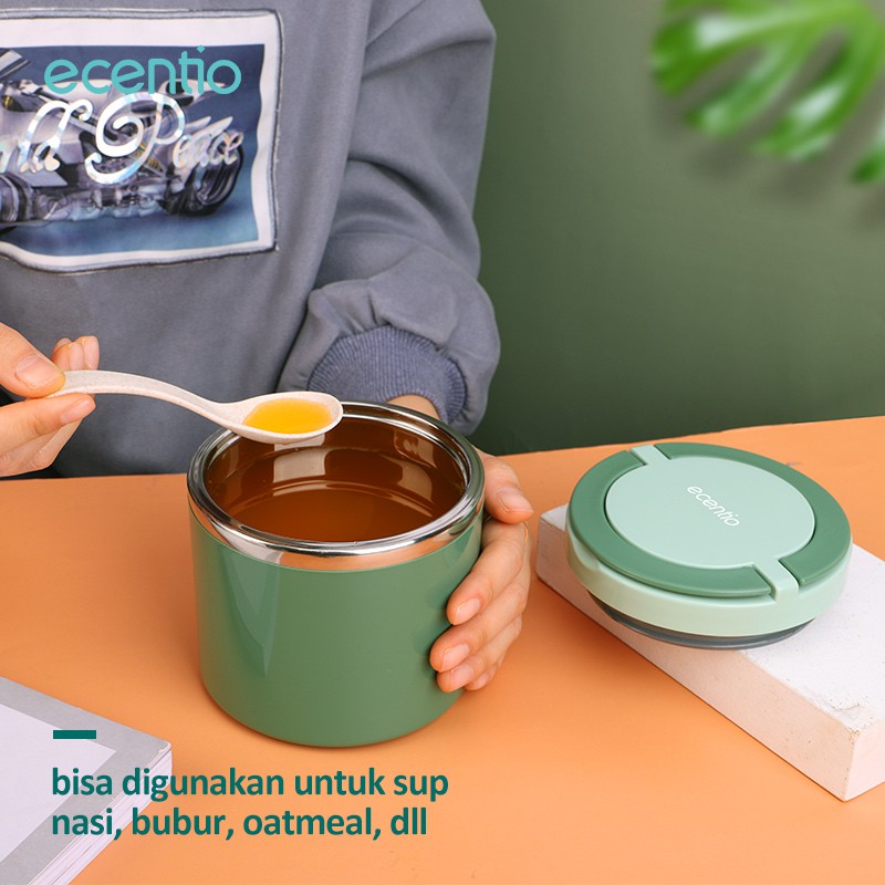 ecentio Cangkir sup 630ml 304-Stainless steel /Tahan Panas Lunch Box /Termos Makan bubur Kotak Makan Bekal Sup Biru