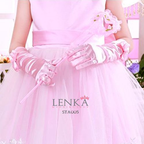 [STOK TERBATAS] SARUNG TANGAN PESTA ANAK PINK PANJANG PITA GLOVES STA005