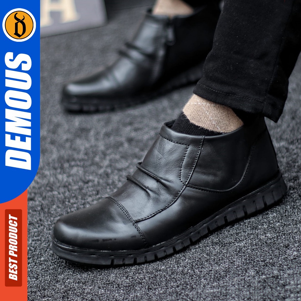 DEMOUS Prompto - Sepatu Boots Pantofel Formal Zipper Kulit Asli Kerja Pria