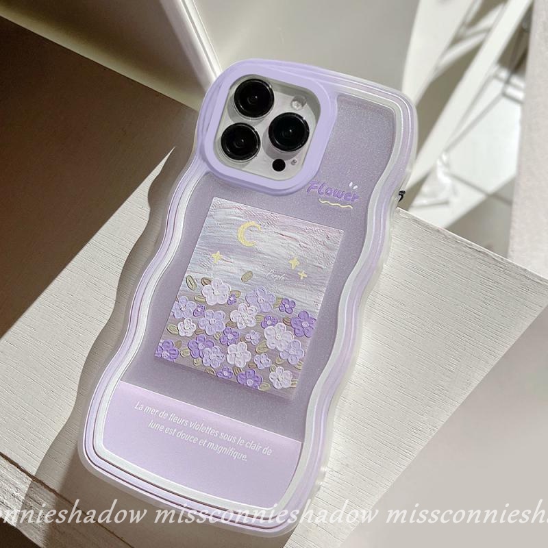 Redmi 9 A1 9T 9A 10A 10 10C A1+ 9C NFC 10 M3 Redmi Note8 Note 11Pro+ 10 11 10s Note9 Note 11s Note 10 Pro Max Art Oil Painting Purple Flower Wavy Frame Camera Protector Soft Cover