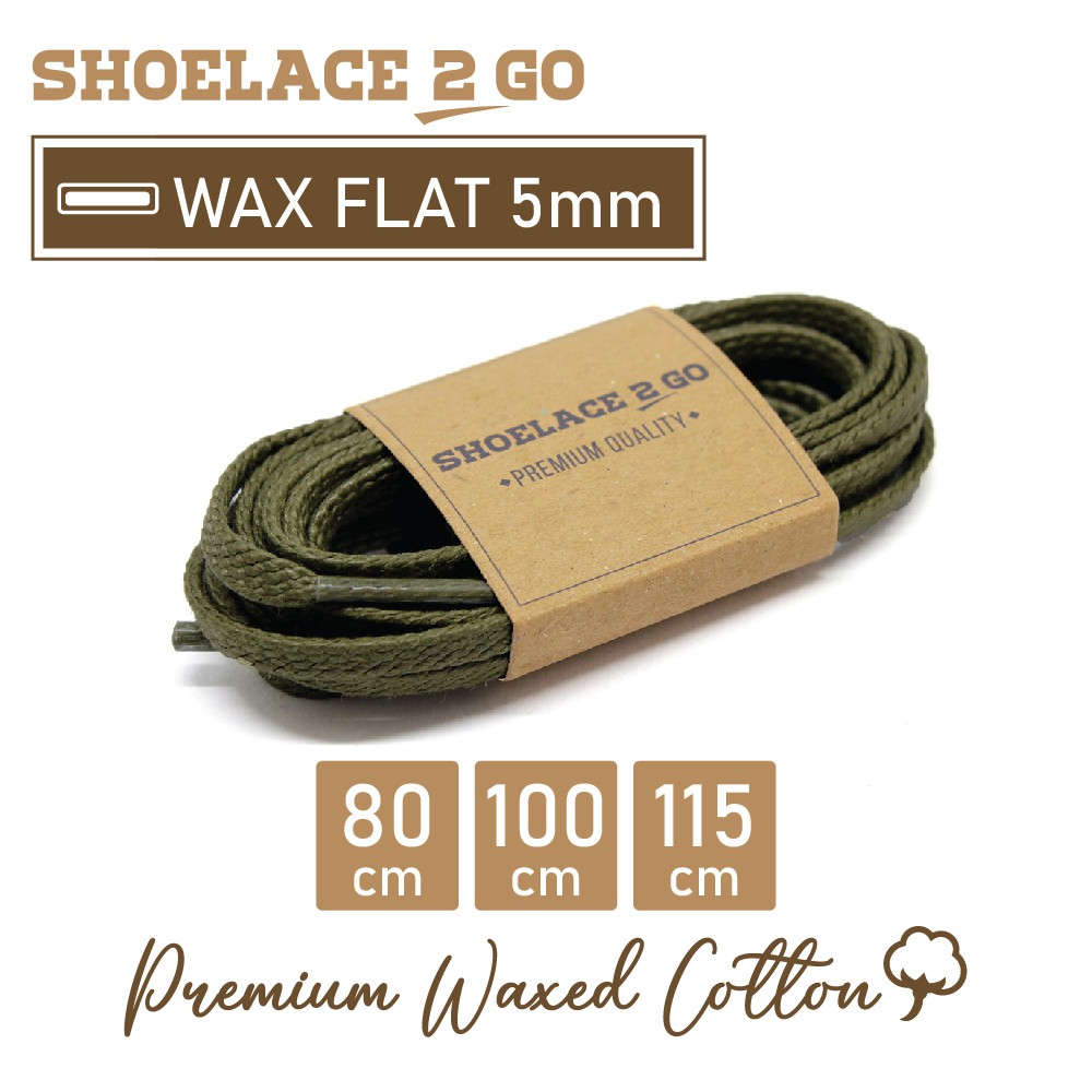 SHOELACE 2 GO PREMIUM TALI SEPATU LILIN WAX GEPENG PIPIH FLAT - WF5 - K1 - GREEN ARMY - 5MM