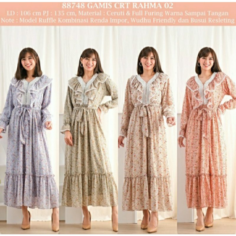 pakaian wanita/pakaian gamis/pakaian long dress/gamis ceruti rahma 02/motif bunga bunga kecil aksen 