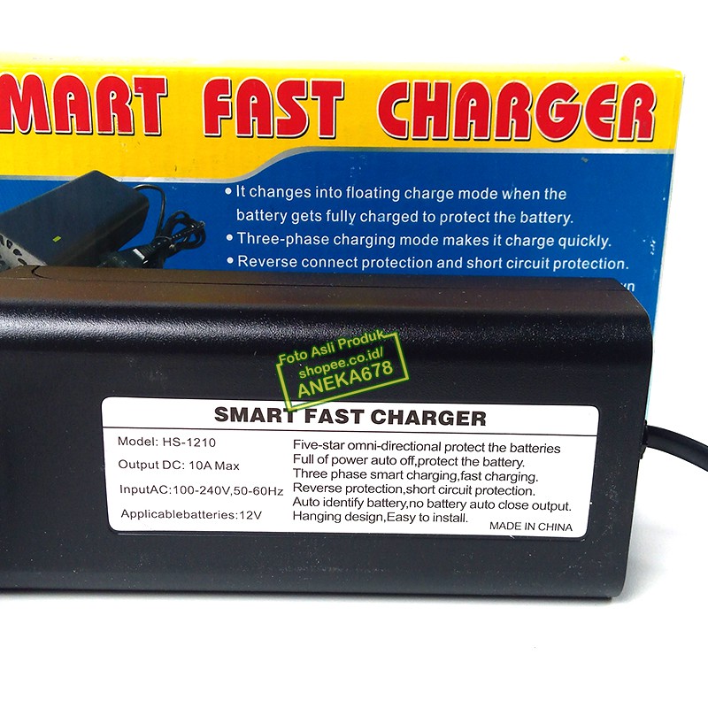 CHARGER AKI 10A 12 VOLT CAS ACCU 10 A MOBIL MOTOR V SMART FAST HS 1210 AMPERE