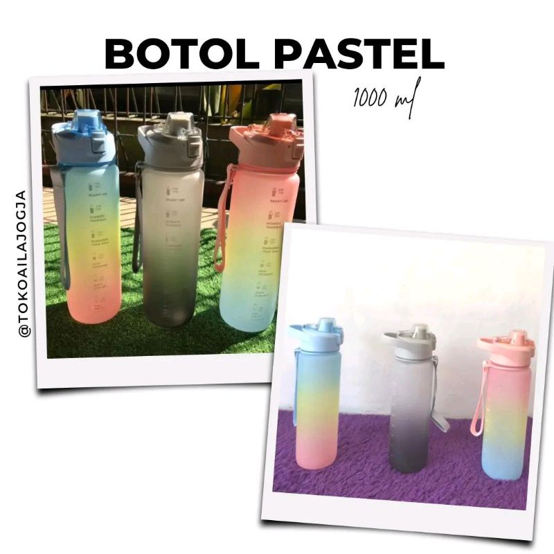 (Ready) Botol Minum Korea Lucu Gradasi Viral Motivasi Tumbler 1 Liter