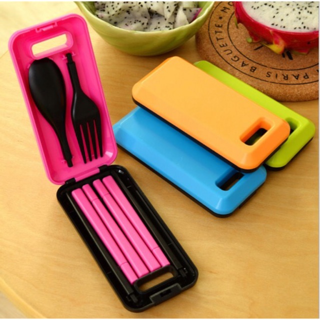 BISA COD - Travel Cutlery Set / Sendok Garpu Makan Lipat Bekal Anak Bento Portable Ala Korea Style