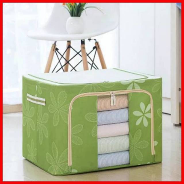 Tempat Bedcover Selimut FLOWER STORAGE BOX 66 LITERS FRAME BAJA DOUBLE ZIPPER