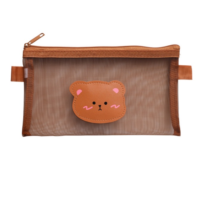 Dompet Pensil Tempat Pensil Lucu Tempat Makeup Cute Model Jaring Transparan Brown dan Multicolour Cute