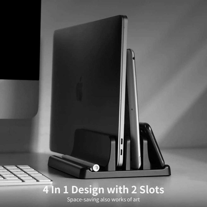 Stand Bracket Laptop Vertical Adjustable Holder 2 Slot Multifungsi