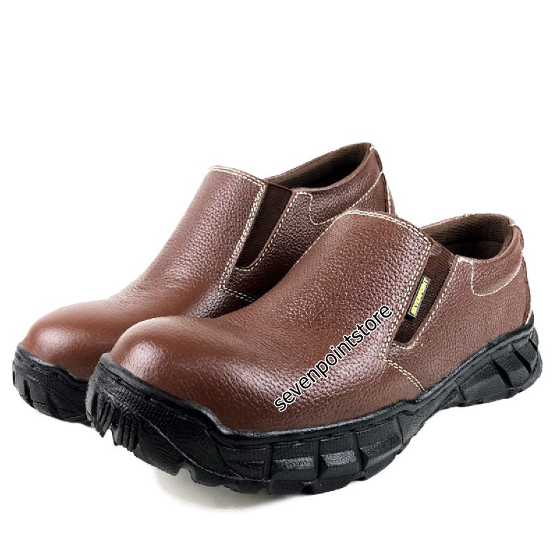 Sepatu Safety Slip On Kulit Sapi Asli Original Septi Shoes Pria Ujung Besi Slop Selop Kerja Lapangan Proyek Industry Spatu Kitchen Cowok Cewek