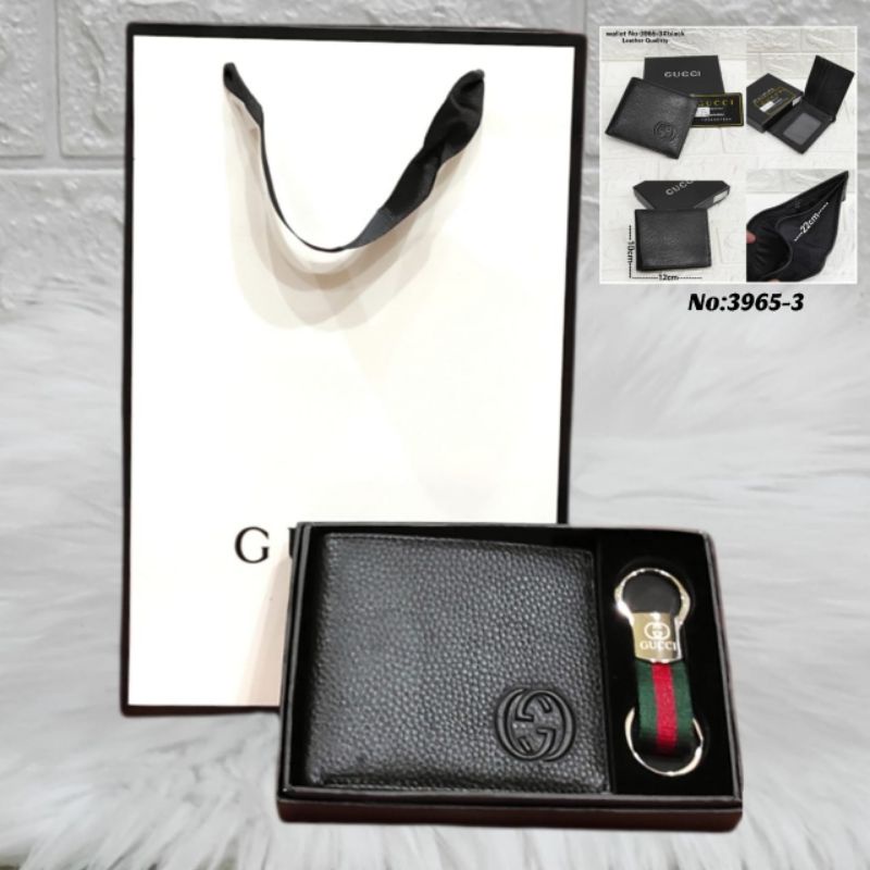 Dompet Kulit Lipat Pria Set Chain Key Bisa COD