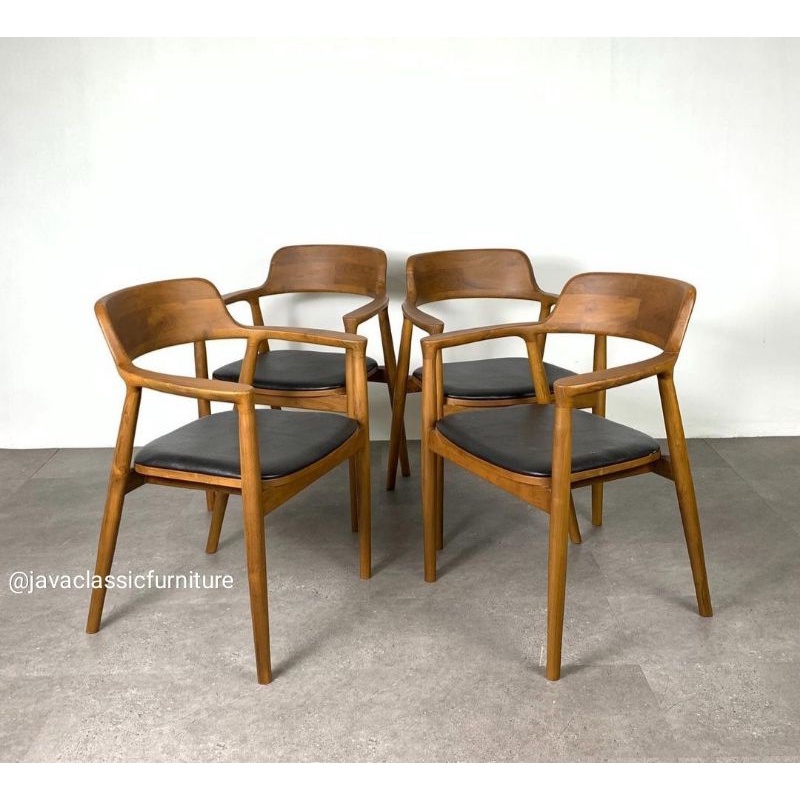Kursi heroshima jok cafe kayu jati jepara furniture murah teras santai tamu minimalis tinggi tanpa meja besi rotan tinggi kaki bulat panjang-3