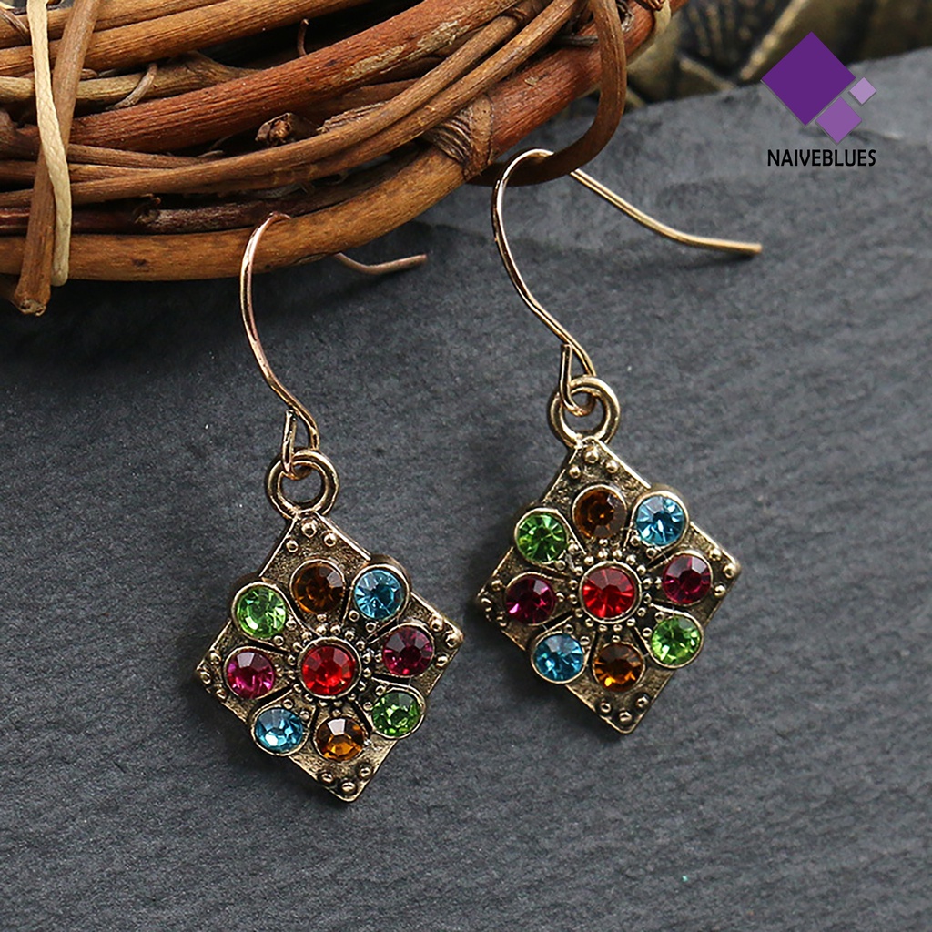 Naiveblue &gt; Anting Gantung Kait Gaya Retro Bohemian Vintage Motif Geometri + Hollow Untuk Perhiasan Wanita