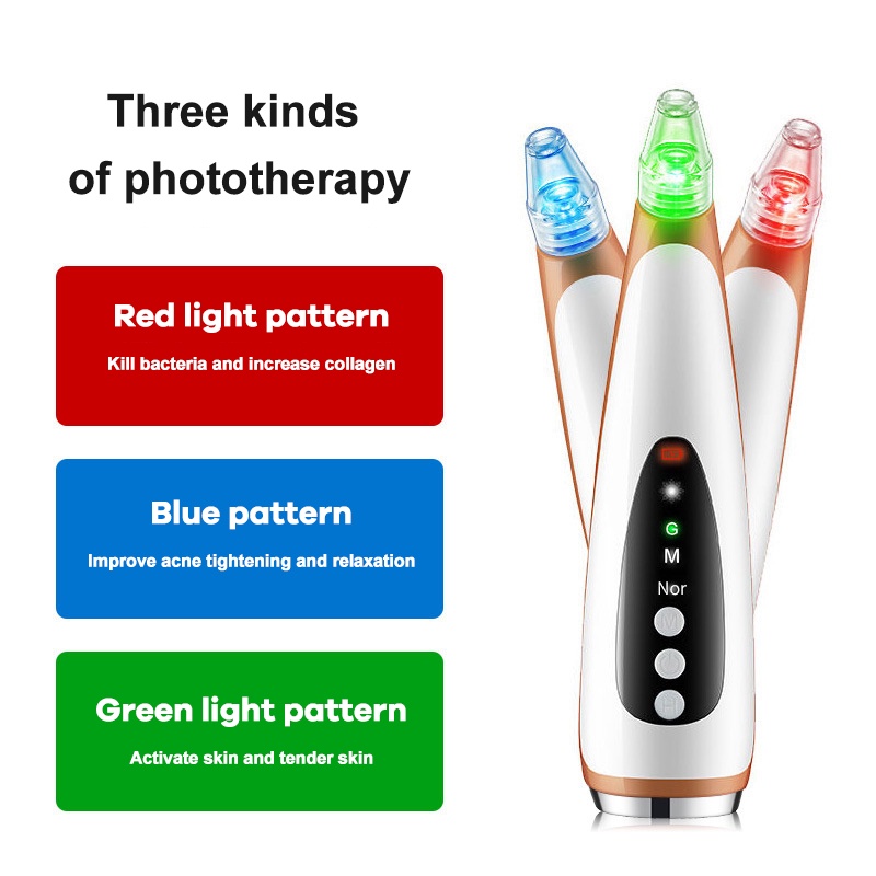 Wajah Lampu LED Terapi Penghilang Komedo Vacuum Pore Cleaner Heating Massage Skin Care 5in1 Alat Penyedot Komedo