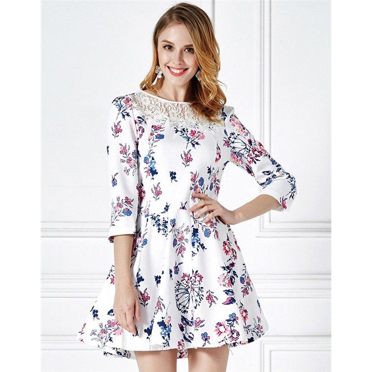 17981 SALE Dress Bunga Wanita Korean Style White Flower Party Dress