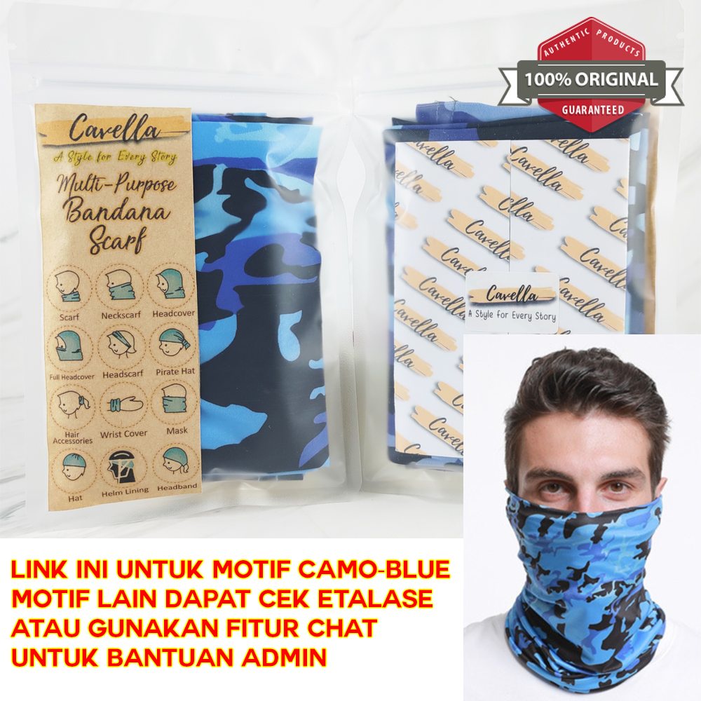 Multipurpose Bandana Mountain Scarf Headwear Buff - CAVELLA ORIGINAL - CAMO BLUE