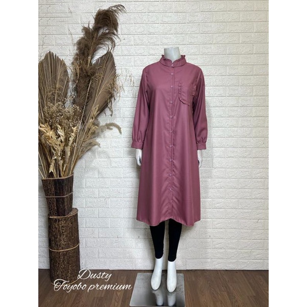 JUMBO TUNIK TOYOBO PREMIUM KERAH REMPEL FULL KANCING SAKU DEPAN 0145