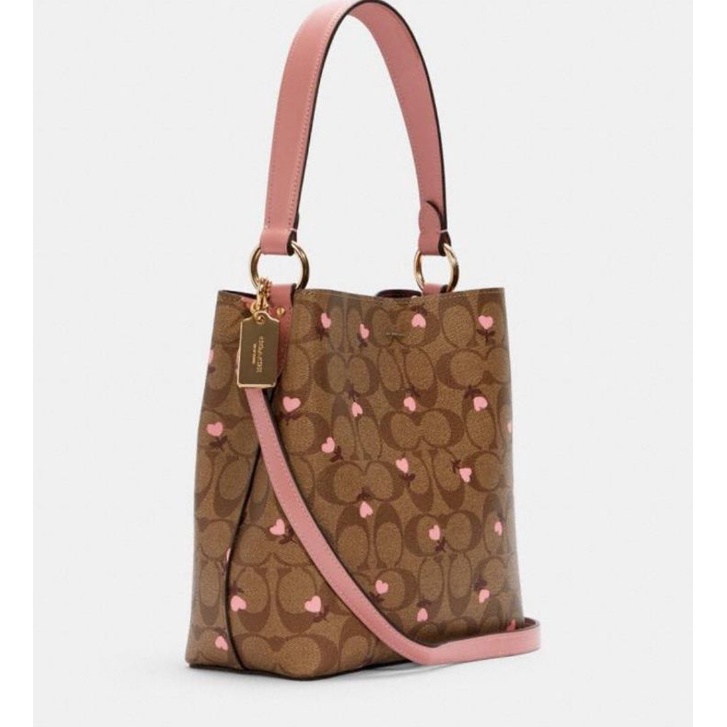 Coach Small Town Bucket Bag In Signature Canvas With Heart Floral Print(C3238)