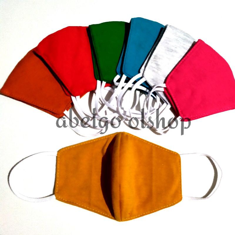 12pcs- masker kain anak 3ply polos warna usia 4-12th