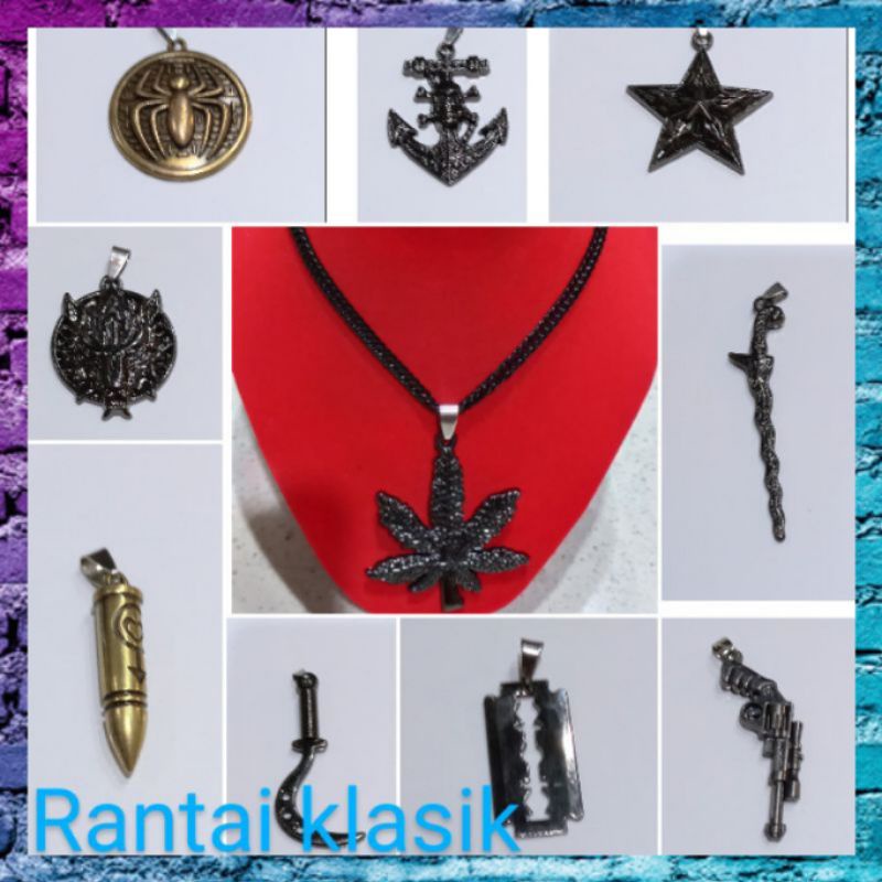 KALUNG KLASK Liontin Peluru,pistol,Celurit,Cincin,Rasta,Silet,Kris,Bintang,Bajak laut,Spider,Macan k