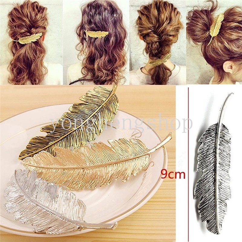 Jepit Rambut Bentuk Daun Bahan Metal Gaya Retro Untuk Wanita