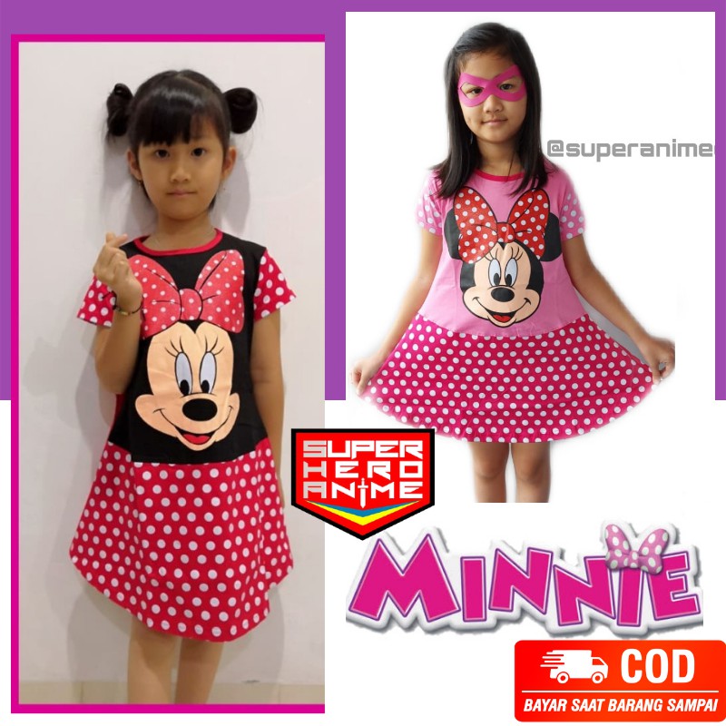 Dress Kostum Baju Anak Minnie Mouse Pink Karakter Cewek Perempuan