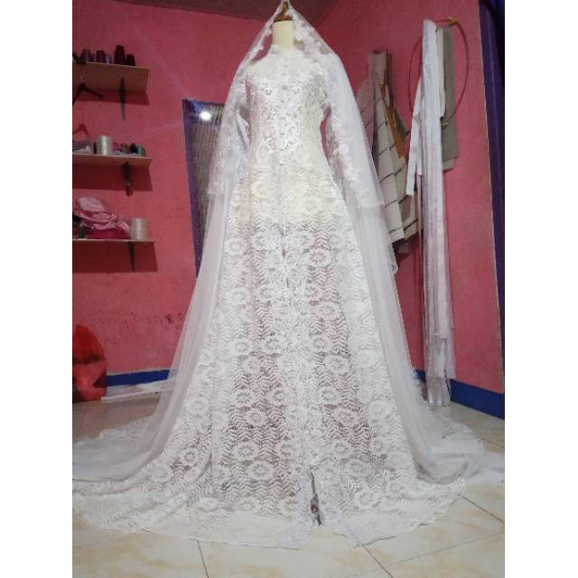Termurah Gaun Akad Prancis/Kebaya Akad Pengantin prancisan plus Slayer&amp;Krudung