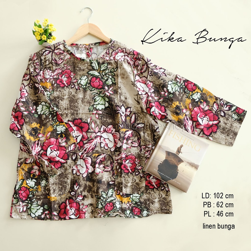 BAJU BASIC BLOUSE WANITA LINEN BUNGA - KIKA & DOLLY BUNGA LUKIS TOP