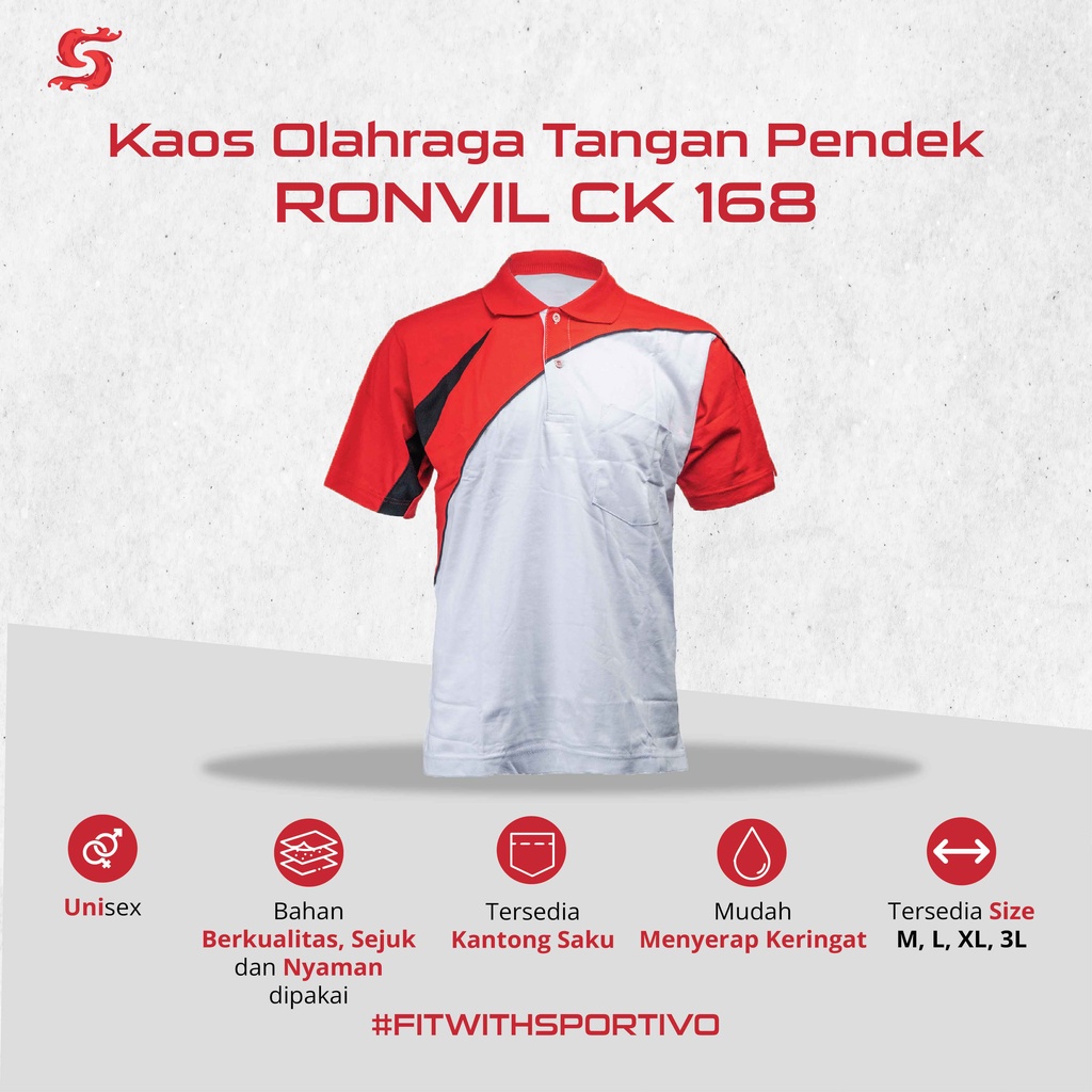 Sportivo Ronvil Kaos Olahraga Polo Kerah Tangan Pendek CK 168 Pria Wanita