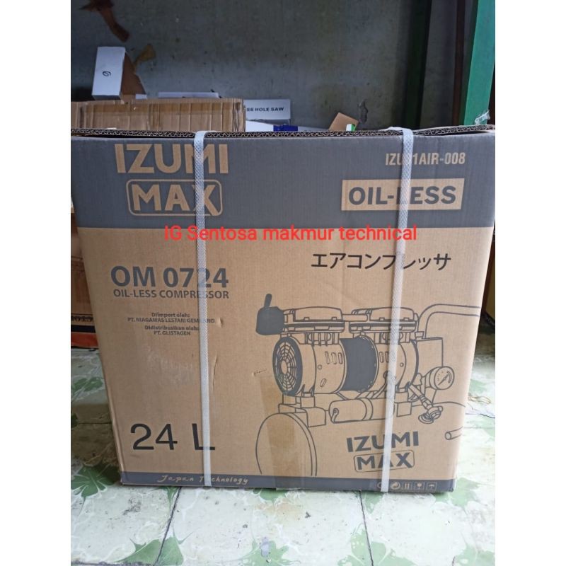 IZUMI MAX OM 0724 3/4 HP 24L Kompresor Compressor Silent Oilless Tanpa Oli Portable 24 Liter