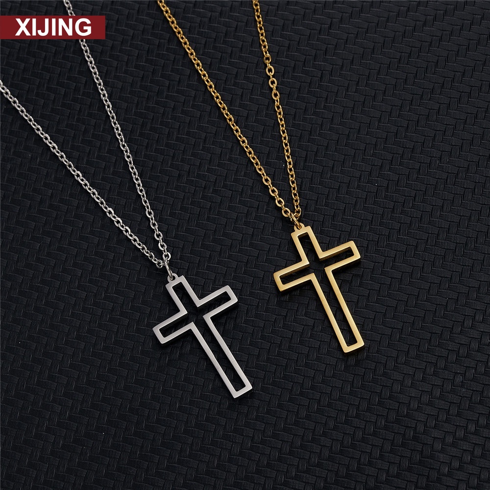 【COD Tangding】Fashion Personalized Design Cross Hollow Pendant Necklace Stainless Steel Necklace Jewelry