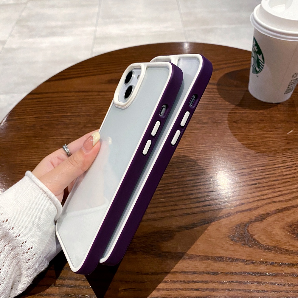 Mewah Deep Purple Multicolor Frame Acrylic Phone Case Kompatibel Dengan iPhone 14 Pro Max14 Plus 14 Pro Transparan Shockproof Case Bening Belakang Cover Casing