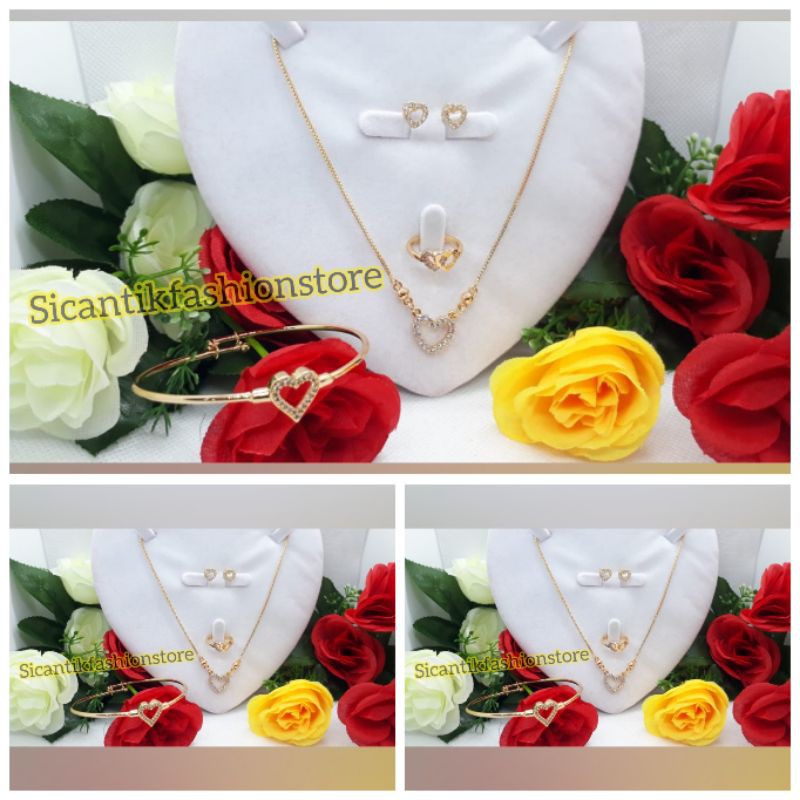 KALUNG TITANIUM ANAK-ANAK TITANIUM WANITA SATU PAKET /ANTING/GELANG/KALUNG/CINCIN/ANTI KARAT BAGUS