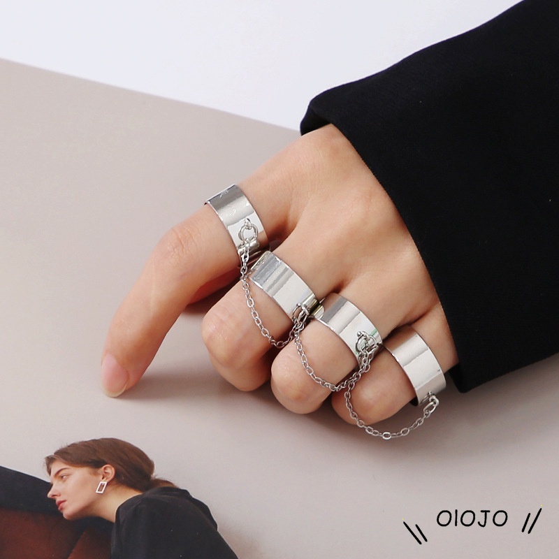 Vintage Cross Rantai Adjustable Joint Cincin Hip Hop Punk Jari Cincin Untuk Wanita Pria Gadis Pesta Perhiasan - ol