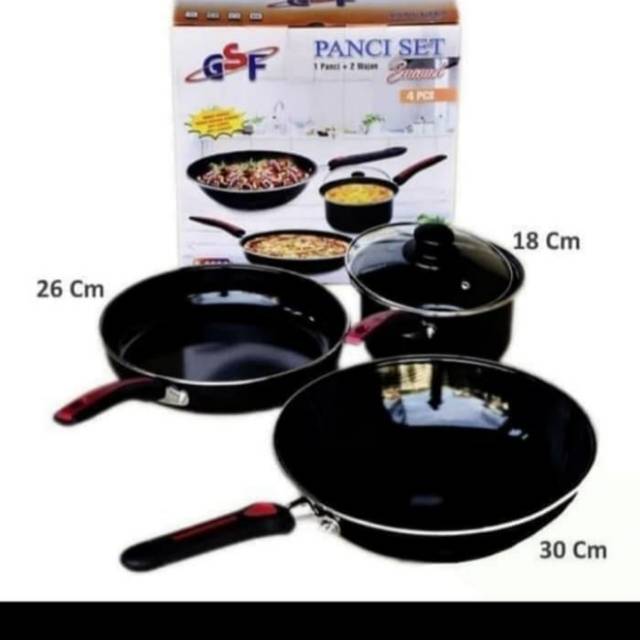 Panci / wajan set teflon bahan enamel anti lengket set 4 pcs wajan pan GSF G2630