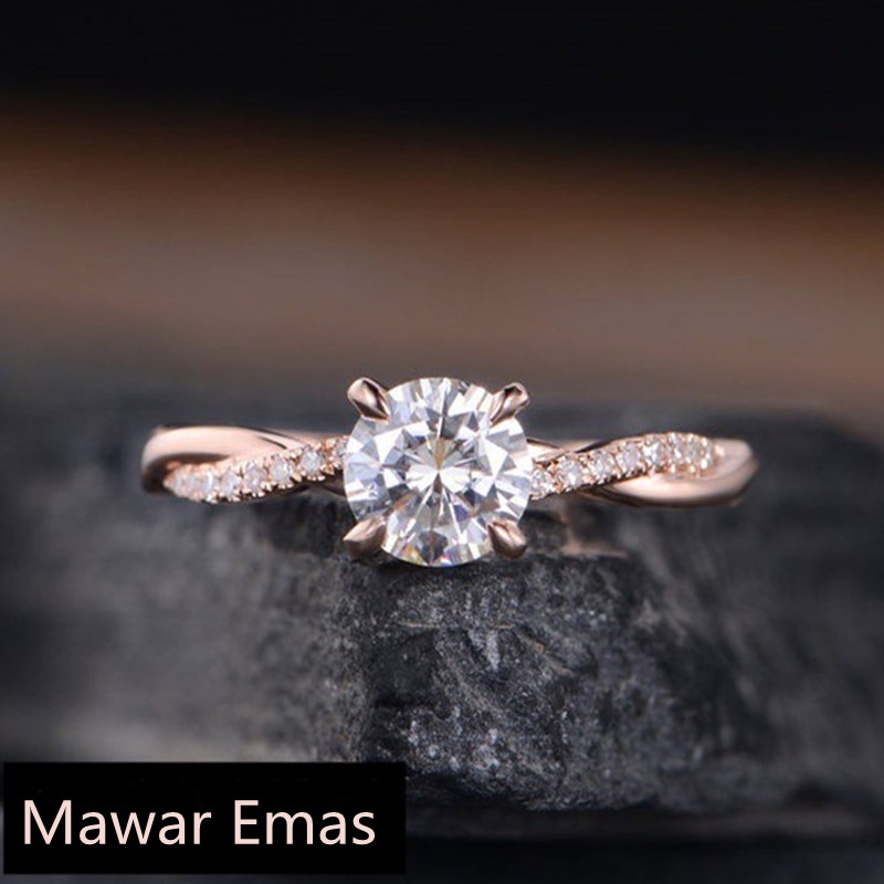 Cincin Twist Berlapis Emas 14K Fashion Wanita Yang Elegan Cincin Tunangan Berlian Safir Putih Alami