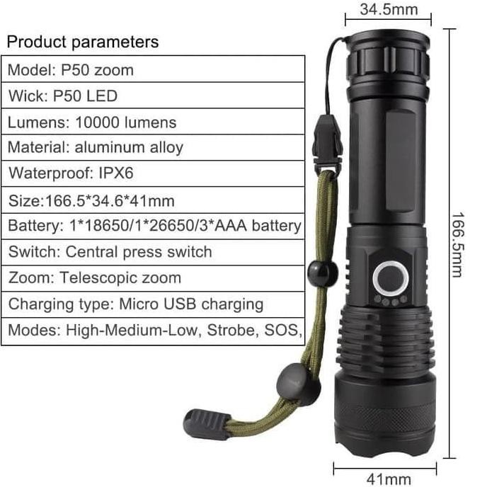 Senter Led Zoom Xhp50 P50 Rechargeable