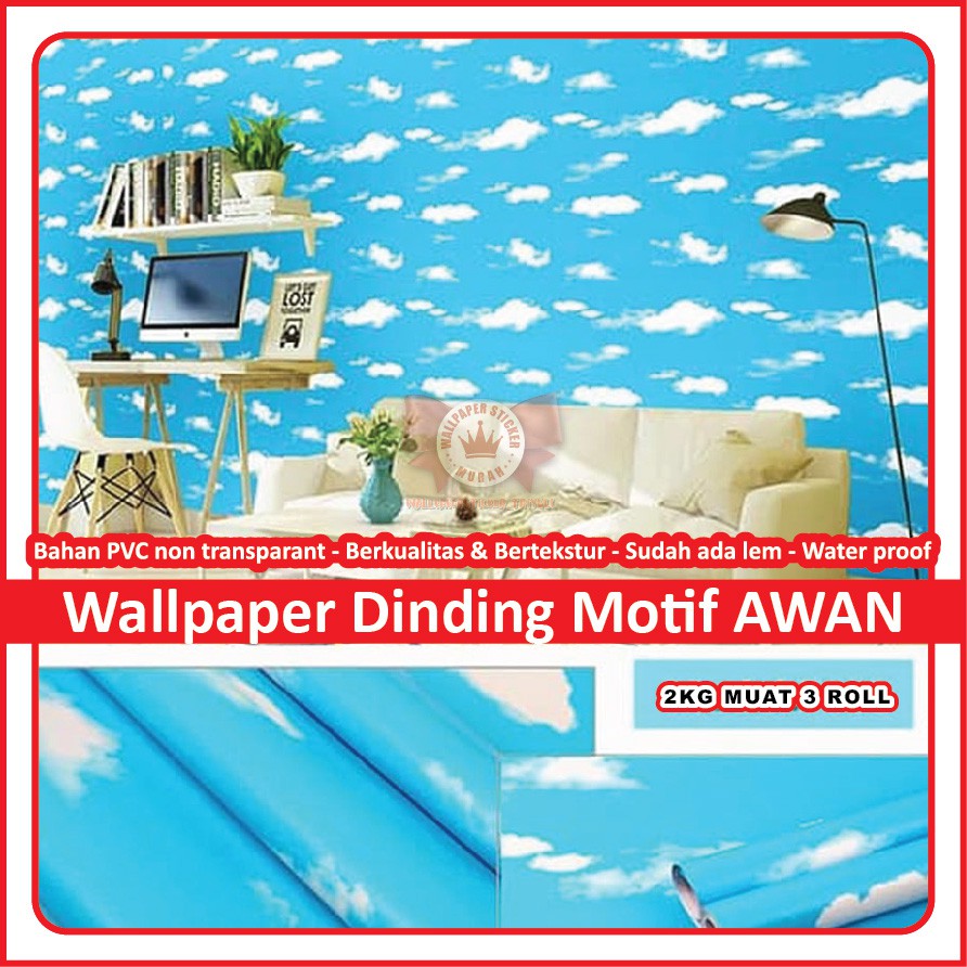 [COD]  WALLPAPER DINDING KAMAR TIDUR  ANAK WALPAPER DINDING WALPEPER PLAFON AWAN BIRU POLOS